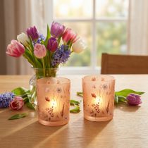 Article Duo de photophores en verre motif floral 12,5 cm