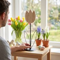 Article Tulipe décorative en bois sur socle – Hauteur 47,5 cm