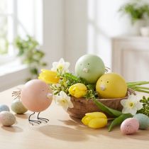 Article Set de 3 figurines décoratives en forme de poussins en bois pastel – 12 cm