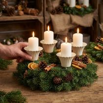 Article Lot de 4 bougeoirs à piquer en forme de fleur, couleur crème, 11 cm