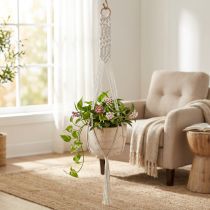 Article Suspension en macramé avec pot en bois naturel Ø22cm