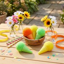 Article Décoration mini cônes glacés en mousse, 3,5 cm, vert, jaune, orange, lot de 18 pièces