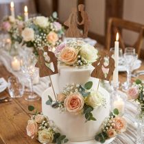 Article Piques décoratives en bois Mariage – Couple de mariés – 28,5 cm – Lot de 14