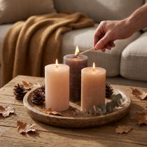 Article Bougies cylindriques décoratives 70x120 mm, tons naturels, set de 12