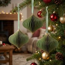 Article Set de 4 ornements de Noël en papier vert et or Ø8 cm