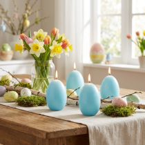 Article Bougies décoratives en forme d’œuf bleu turquoise 9 cm - Lot de 6