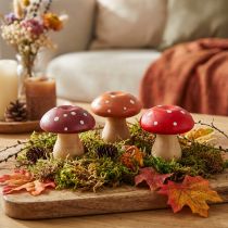 Article Lot de 9 champignons décoratifs en bois, 5 cm, rouges et oranges