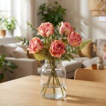 Article Kunstroses roses avec boutons – 4 tiges de 44 cm