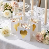 Article Sachets cadeaux en papier blanc et or avec poignées 8,5×8,5×8cm – Lot de 12