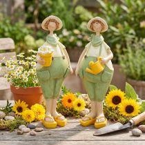 Article Figurines Décoratives de Jardinier en Vert et Jaune 16,5×5,5 cm Lot de 2