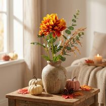 Article Dahlia artificielle orange-rouge 62 cm pour décoration intérieure