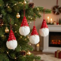 Article Lot de 8 décorations à suspendre – Lutins rouges et blancs en bois et tissu – 8 cm