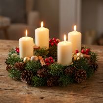 Article Couronne de Noël en Sapin Vert avec Pommes de Pin Naturelles et Artificielles Ø30cm