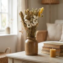 Article Bouquet de fleurs séchées blanches et jaunes avec Phalaris et Strohblumen 30cm