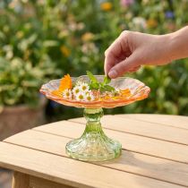 Article Coupe décorative en verre en forme de fleur sur pied, 15 cm, orange et vert