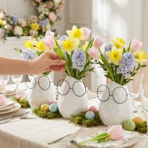 Article Lot de 3 vases œufs en céramique blanche avec lunettes noires, 8,5 cm x 13 cm
