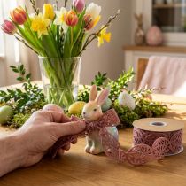 Article Ruban décoratif en velours motif œufs de Pâques vieux rose 40 mm x 5 m
