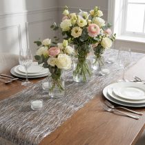 Article Chemin de table décoratif non tissé Sizoweb, argenté, 30 cm de large, 5 m de long