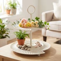 Article Étagère décoration vintage 2 niveaux en métal crème 39 cm