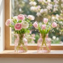 Article Vase en verre rose rétro Ø11cm H14,5cm lot de 2
