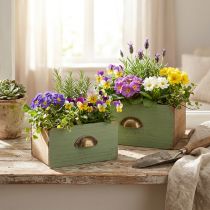 Article Pots à plantes en bois style tiroir vintage set de 2, 22x18 cm