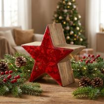 Article Étoile décorative en bois de manguier rouge et naturel - Ø20 cm