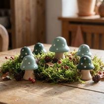 Article Mini Champignons Déco en Bois Vert Menthe et Sombre 4 cm - Lot de 12