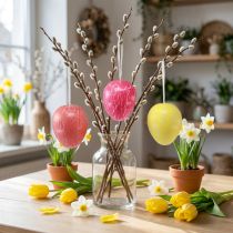 Article Lot de 3 œufs de décoration à suspendre effet craquelé 15 cm - Jaune, Rose, Rouge