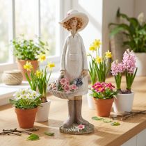 Article Figurine décorative femme jardinière avec fleurs H21 cm