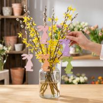 Article Suspensions Lapins en Bois Pastel – Lot de 12 Décorations de Pâques 8 cm
