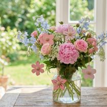Article Fleurs décoratives en bois rose - Lot de 24 pièces