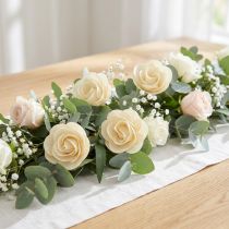 Article Fleurs artificielles roses crème en bois Ø7,5cm – Lot de 12
