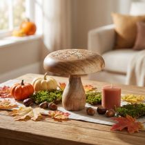 Article Champignon décoratif en bois naturel, Ø15 cm, H14,5 cm