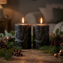 Article Bougies noires en cire teintée effet marbré 85x120mm - Lot de 2