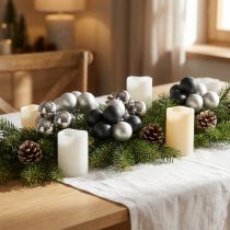 Article Mini Boules de Noël en Verre Anthracite et Argent Ø4cm - Lot de 32