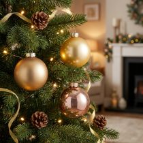 Article Boules de Noël en verre 7,5 cm – Or et Rose, finition mate et brillante, lot de 12