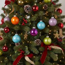 Article Boules de Noël en verre brillantes 60 mm multicolores - Lot de 24