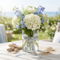 Article Ruban décoratif marin avec motif de coquillages - Bleu clair - 25 mm x 15 m