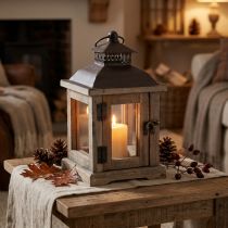 Article Lanterne vintage lanterne en bois marron foncé 15×15cm H26cm