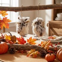 Article Figurines décoratives hiboux en peluche, lot de 2, 11 cm, blanc et brun