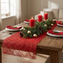 Article Chemin de table décoratif non tissé Sizoweb, rouge, 30 cm de large, 5 m de long