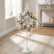 Article Support pour couronnes décoratives en métal blanc avec 4 crochets, 76 cm
