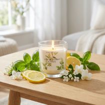 Article Bougie parfumée en verre Bergamote, Citron vert et Basilic Ø7,5cm H8,5cm