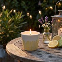 Article Bougie à la citronnelle en pot en céramique jaune et crème Ø8,5 cm
