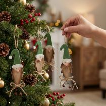 Article Lot de 6 décorations têtes de lutin en bois avec clochettes 15 cm à suspendre