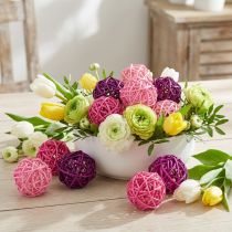Article Boules en rotin décoratives Ø5 cm rose clair, rose et violet – Lot de 24