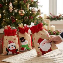 Article Sachets cadeaux de Noël en jute 20×23 cm lot de 3 avec motifs festifs