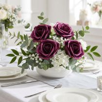 Article Lot de 4 roses artificielles en mousse Ø15 cm avec tige - Violet