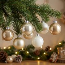 Article Boules de Noël mixtes, décoration de Noël, mini décoration de sapin blanc/nacre H4,5cm Ø4cm verre véritable 24 pcs