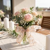 Article Ruban décoratif en organza rose avec motif coton 40 mm x 15 m